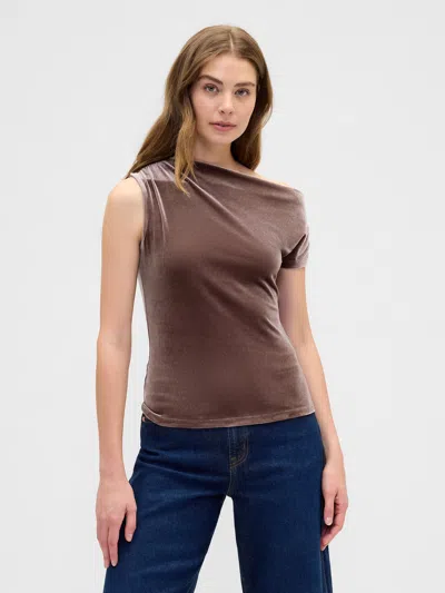 Gap Factory Velour One-shoulder Top In Brown