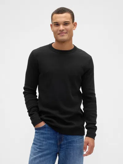 Gap Factory Waffle-knit Crewneck T-shirt In Black