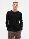 Gap Factory Waffle-knit Henley T-shirt In Black
