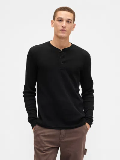 Gap Factory Waffle-knit Henley T-shirt In Black