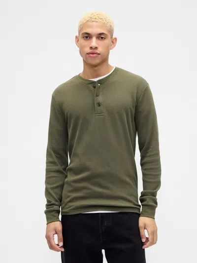 Gap Factory Waffle-knit Henley T-shirt In Green