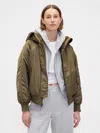 Gap Faux Fur-lined Satin Jacket In Green
