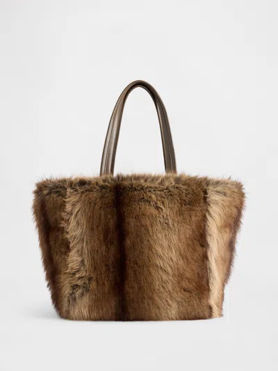 Gap Faux Fur Tote Bag In Brown