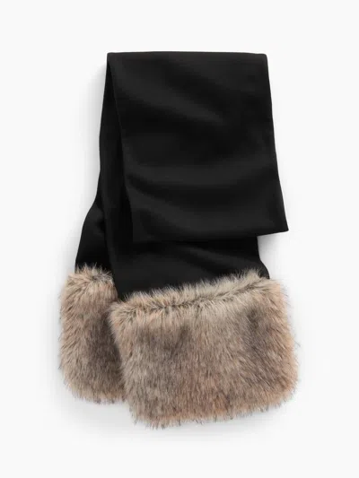 Gap Faux Fur Trim Scarf In Black & Natural Tan