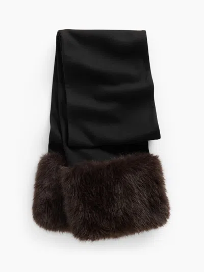 Gap Faux Fur Trim Scarf In Black & Terra Brown