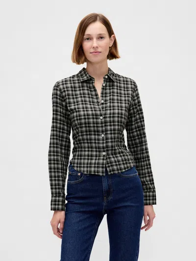 Gap Flannel Fitted Plaid Shirt In Black
