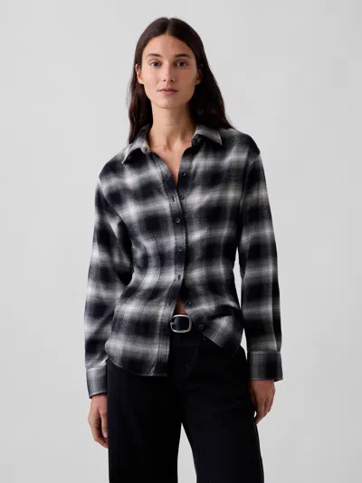 Gap Flannel Fitted Shirt In Black Plaid