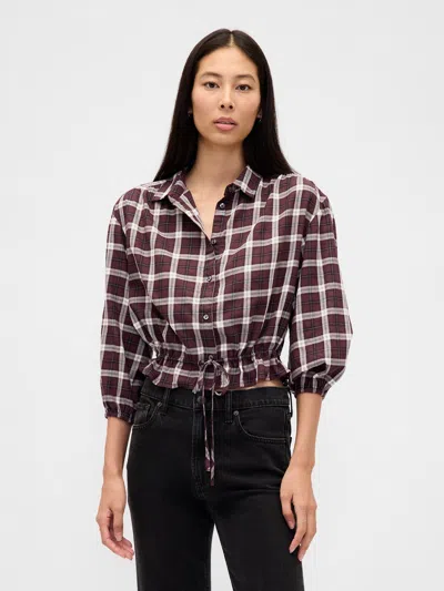Gap Flannel Tie-waist Top In Brown