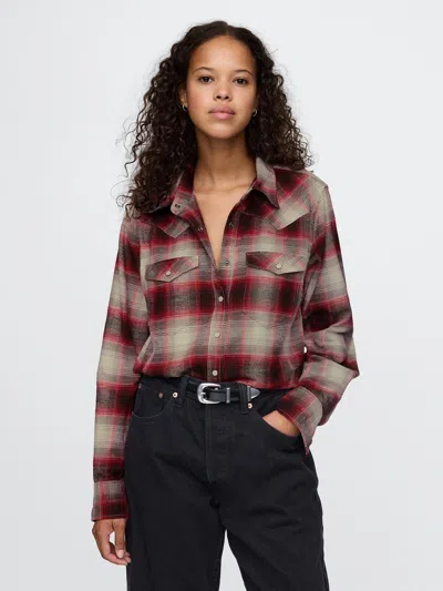 Gap Flannel Western Shirt In Red Plaid
