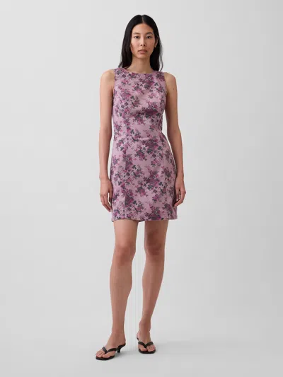 Gap Floral Boatneck Open-back Mini Dress In Purple