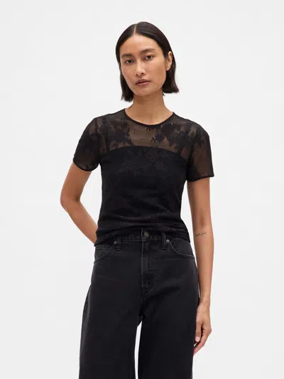 Gap Floral Lace Mesh Top In Black