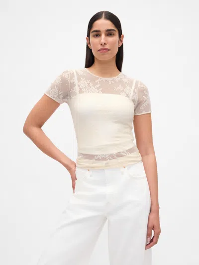 Gap Floral Lace Mesh Top In Brown