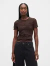 Gap Floral Lace Mesh Top In Brown