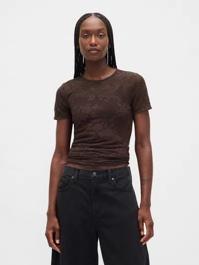 Gap Floral Lace Mesh Top In Brown