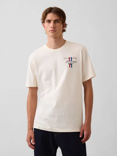 Gap Ford Mustang Relaxed Graphic T-shirt In Ivory Beige Frost
