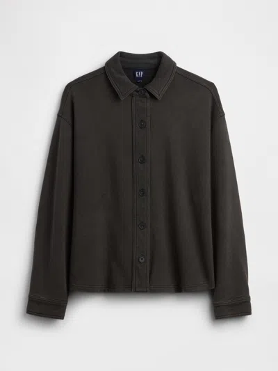 Gap French Terry Oversized Button-front Shirt In Black