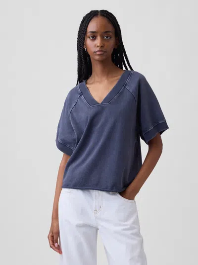 Gap French Terry Oversized V-neck Sweatshirt In Blue