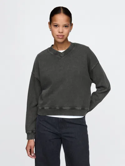 Gap French Terry Wedge-seam V-neck Sweatshirt In Black Wash