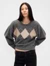Gap Fuzzy Argyle Crop Sweater In Gray
