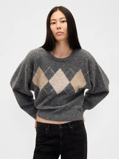 Gap Fuzzy Argyle Crop Sweater In Gray