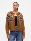 Gap Fuzzy Fair Isle Cardigan Sweater In Brown