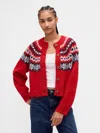Gap Fuzzy Fair Isle Cardigan Sweater In Red