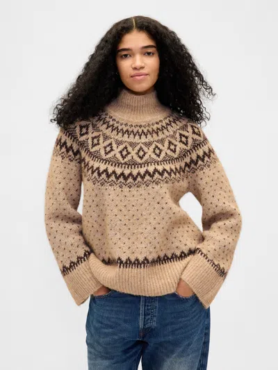 Gap Fuzzy Oversized Turtleneck Sweater In Brown