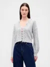 Gap Fuzzy Pointelle Scalloped Crop Cardigan In Gray
