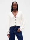 Gap Fuzzy Pointelle Scalloped Crop Cardigan In White