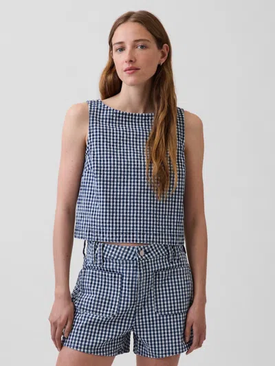 Gap Gingham Denim Crop Shell Tank Top In Blue