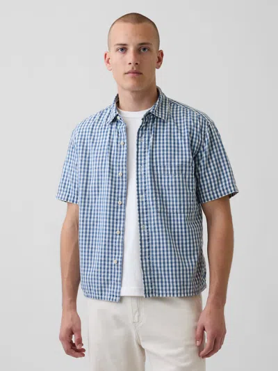 Gap Gingham Denim Relaxed Straight-hem Shirt In Blue
