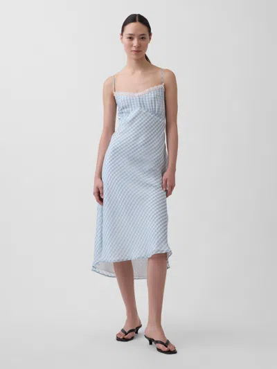 Gap Gingham Midi Slip Dress In Blue
