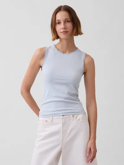Gap Gingham Pointelle Shell Tank Top In Blue