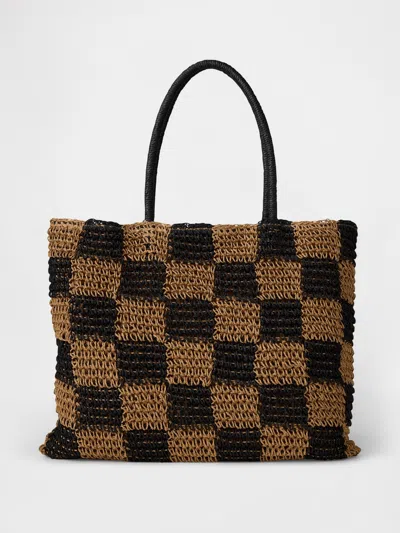 Gap Gingham Straw Tote Bag In Black Gingham