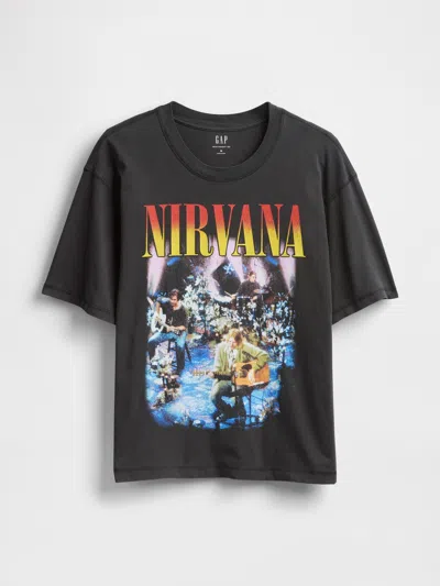 Gap Heavyweight Cropped Nirvana Graphic T-shirt In Black
