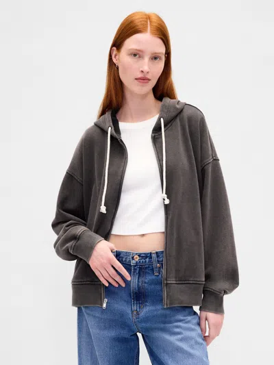 Gap Heavyweight French Terry Oversized Zip Hoodie In Brown