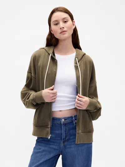 Gap Heavyweight French Terry Oversized Zip Hoodie In Green