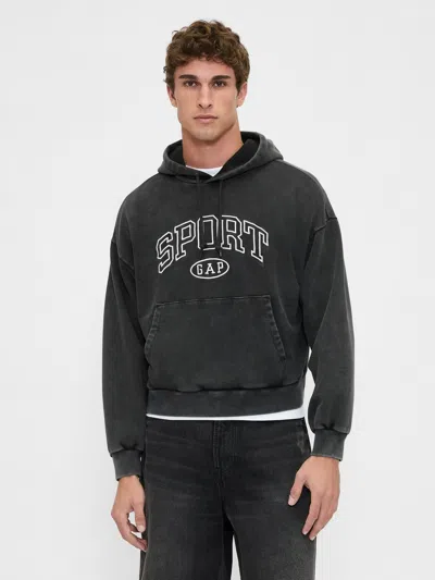 Gap Heavyweight Oversized Crop Logo Hoodie In Black