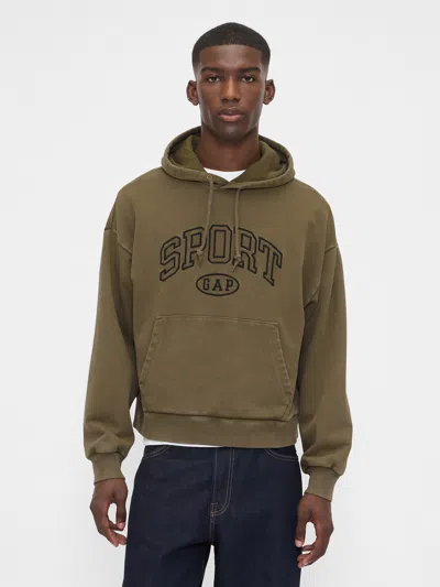 Gap Heavyweight Oversized Crop Logo Hoodie In Black