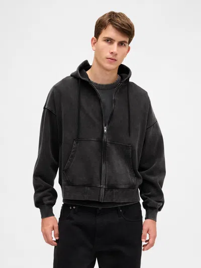 Gap Heavyweight Oversized Crop Zip Hoodie In Black