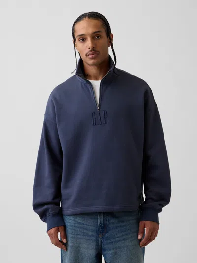 Gap Heavyweight Oversized Logo Quarter-zip Pullover In Blue