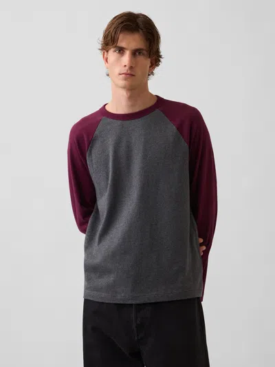 Gap Heavyweight Relaxed T-shirt In Tuscan Red & Charcoal Grey