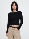 Gap Heavyweight Rib Cropped Boatneck T-shirt In Black