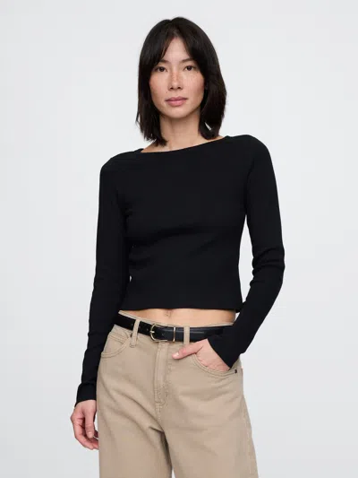Gap Heavyweight Rib Cropped Boatneck T-shirt In Black