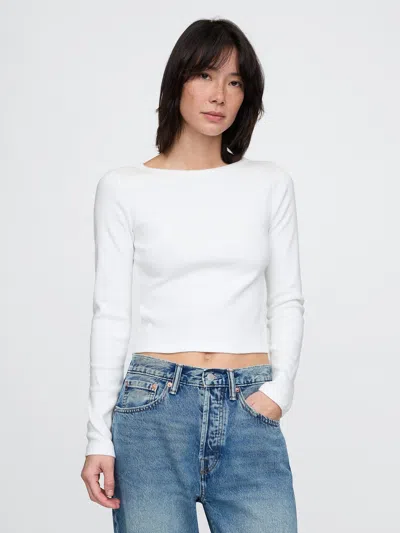 Gap Heavyweight Rib Cropped Boatneck T-shirt In Fresh White