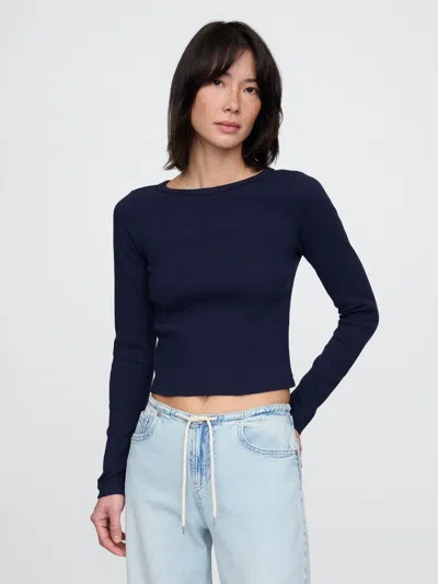 Gap Heavyweight Rib Cropped Boatneck T-shirt In Navy Blue