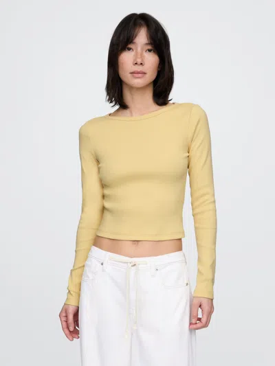 Gap Heavyweight Rib Cropped Boatneck T-shirt In Straw Yellow