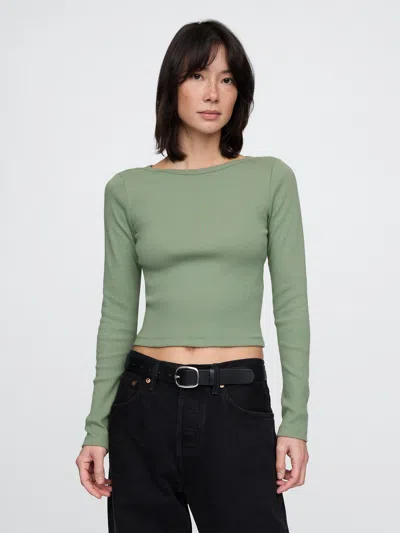 Gap Heavyweight Rib Cropped Boatneck T-shirt In Twig Green
