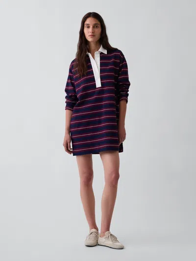 Gap Heavyweight Rugby Mini Dress In Purple Burgundy Stripe