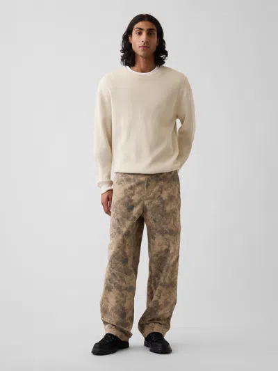 Gap Heavyweight Twill Baggy Khakis In Khaki Tan Leaf Print